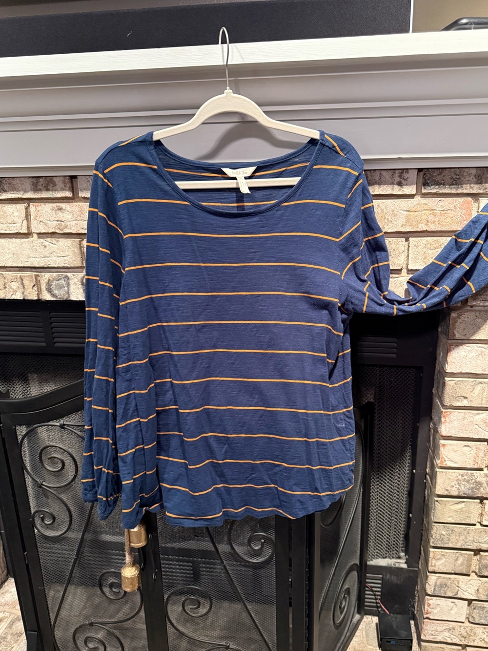 Matilda Jane long sleeve striped knit top, blue/tan, size XLarge, EUC